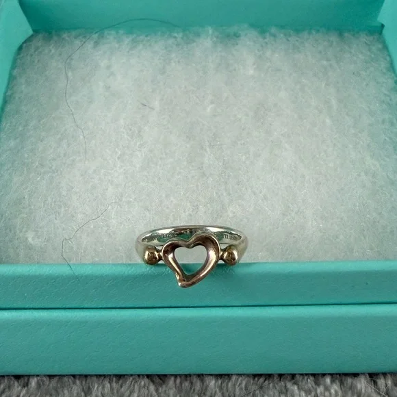 Tiffany & Co. SIZE 4.5 .925 heart ring, bag, box and pouch. - Picture 5 of 6